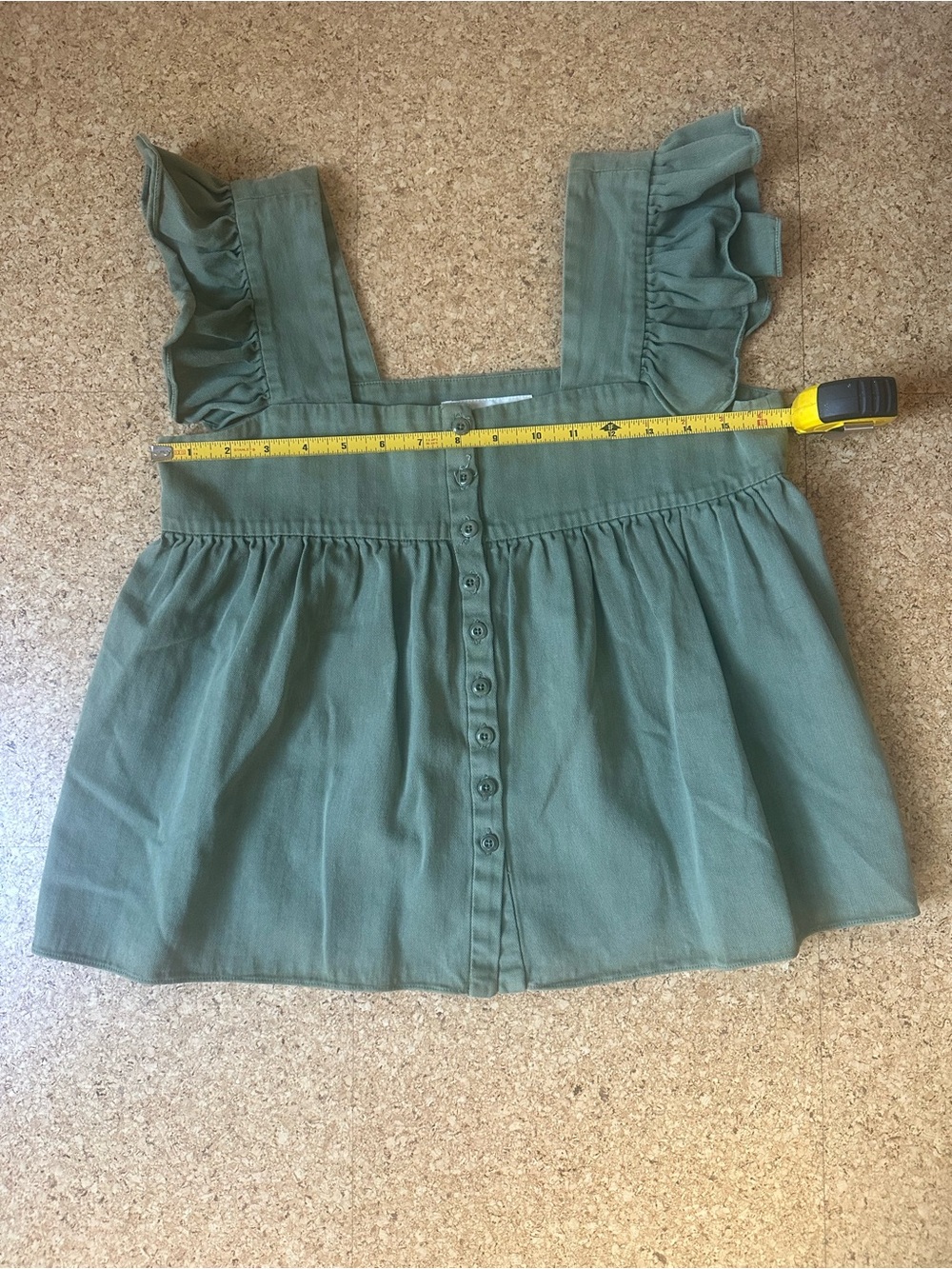 THE GREAT. Ruffled Square-Neck Button-Front Tank - Sage - Picture 3 of 8